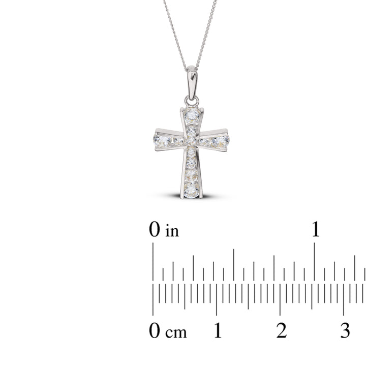 9ct White Gold Shiny Cross Pendant – White Zirconia Detail