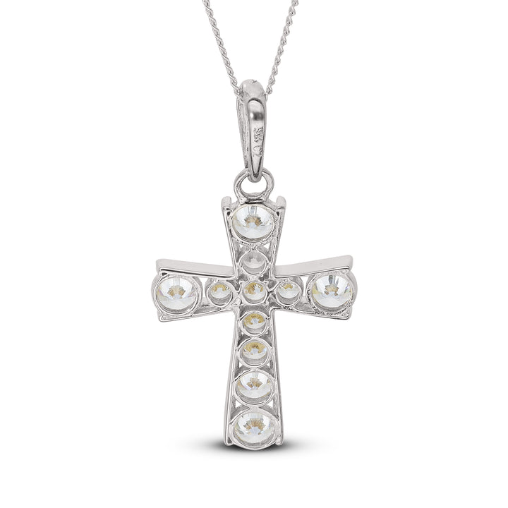 9ct White Gold Shiny Cross Pendant – White Zirconia Detail