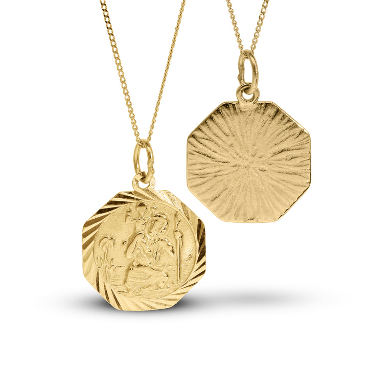 Unisex St. Christopher Hexagon Necklace in 9ct Gold – Travel Protection Pendant