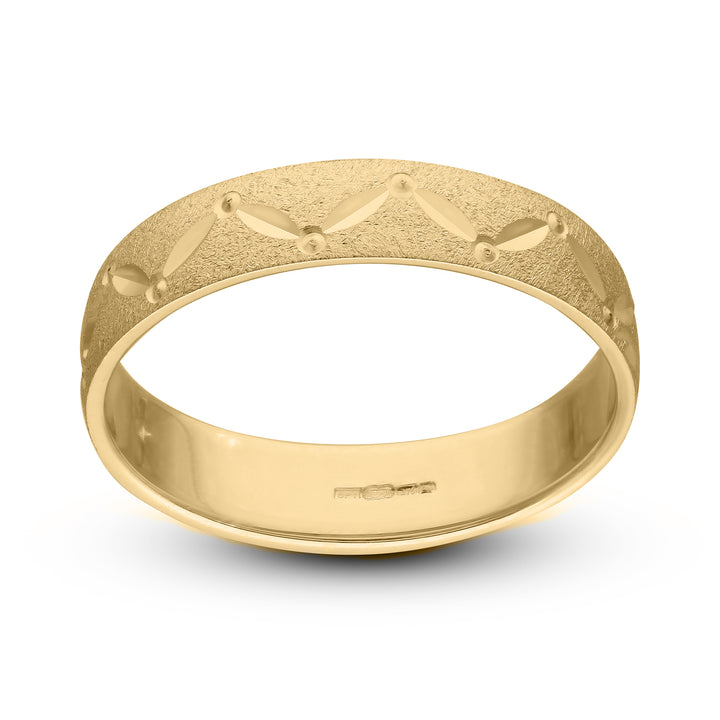 9ct Personalised Yellow Gold Wedding rings set, gold bangs for Groom and Brides set