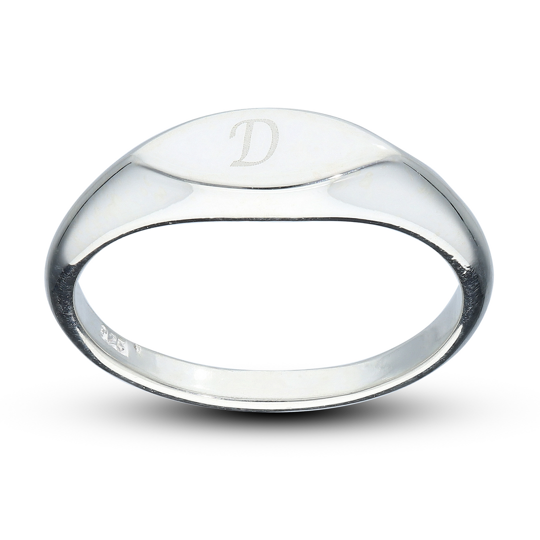 Personalised Small Oval Sterling Silver Ring with One Initial