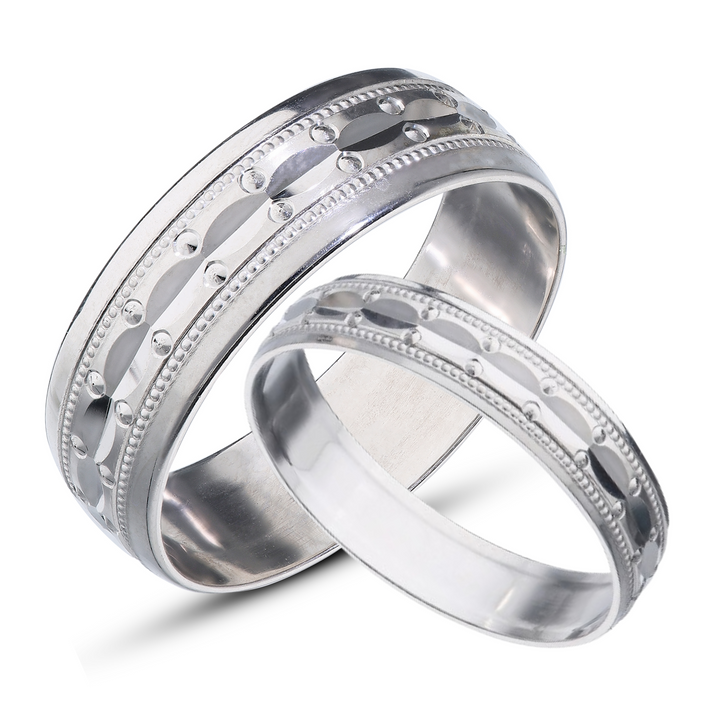 Personalised 9ct Yellow Gold and White Gold Weeding Rings, 375 stamped Wedding Bands