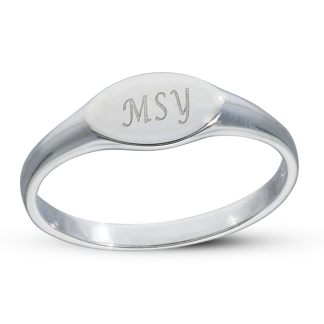 Personalised Oval Signet, Sterling Silver Ring with Three Initials