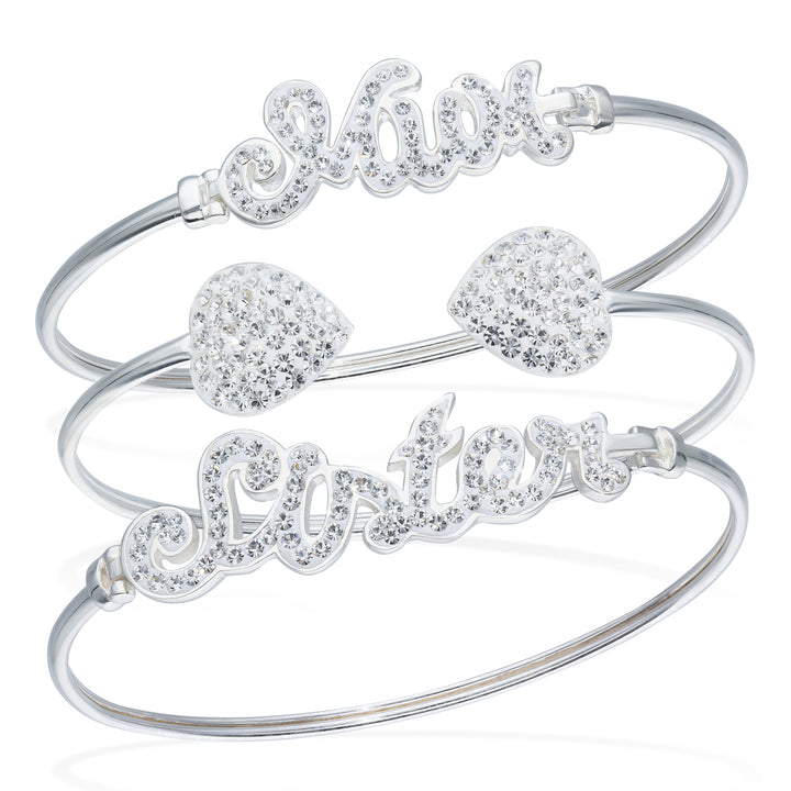 Mother's Day 925 Silver Bangle, Mum, Sister, Hearts Bracelet with Crystal's for Special Occasion