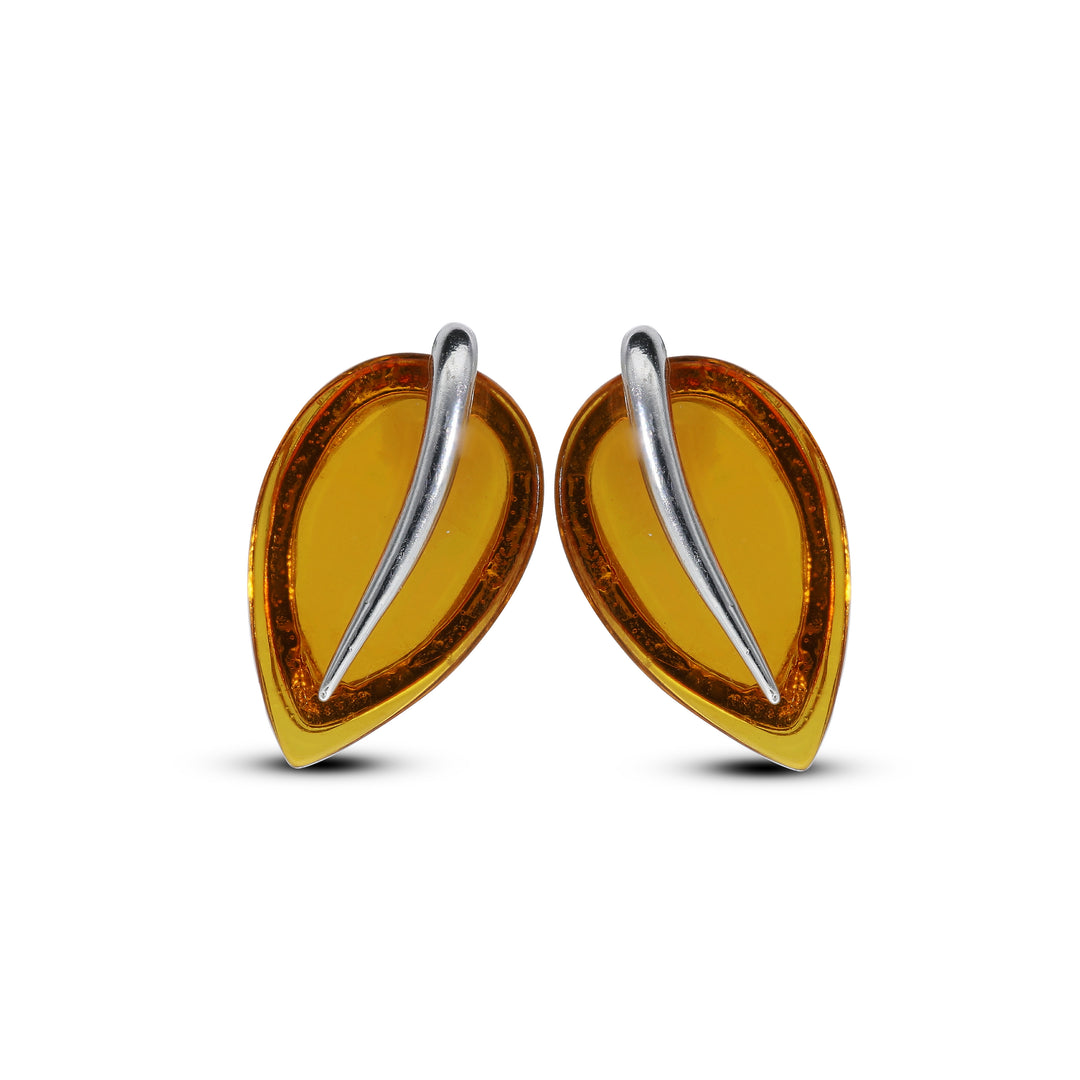 Sterling Silver Amber Earrings – Studs & Drops | Hearts, Leaves, Round & Oval Designs