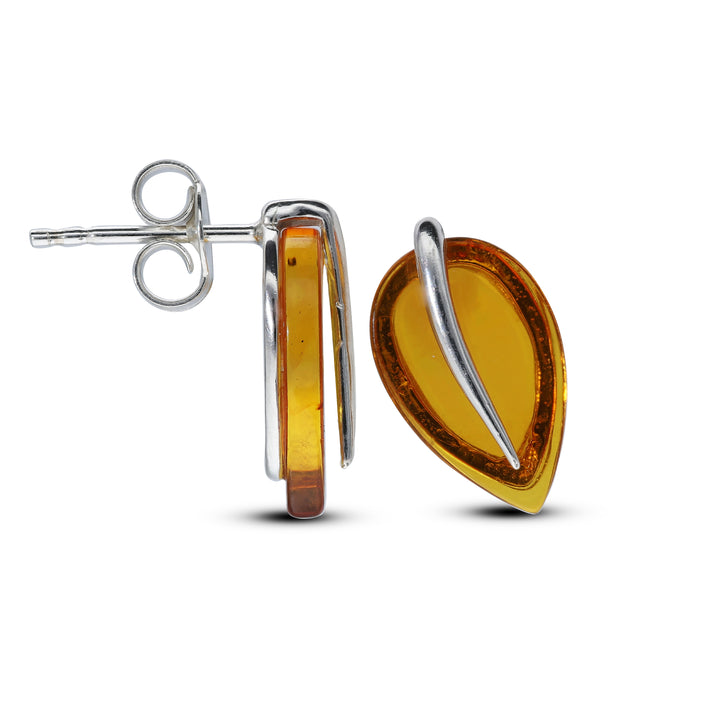 Sterling Silver Amber Earrings – Studs & Drops | Hearts, Leaves, Round & Oval Designs