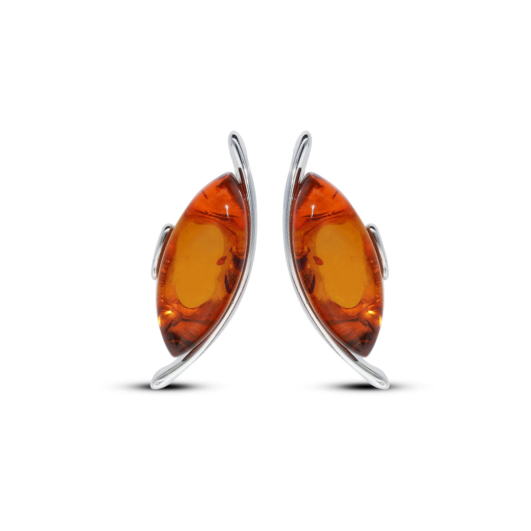 Sterling Silver Amber Earrings – Studs & Drops | Hearts, Leaves, Round & Oval Designs