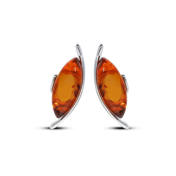 Sterling Silver Amber Earrings – Studs & Drops | Hearts, Leaves, Round & Oval Designs