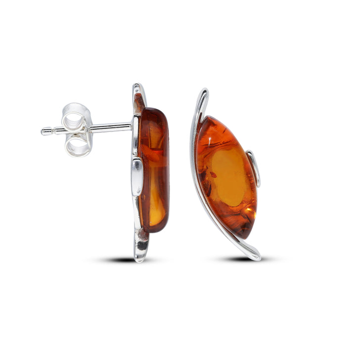 Sterling Silver Amber Earrings – Studs & Drops | Hearts, Leaves, Round & Oval Designs