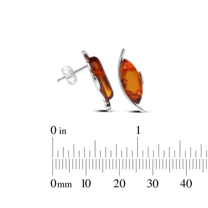 Sterling Silver Amber Earrings – Studs & Drops | Hearts, Leaves, Round & Oval Designs