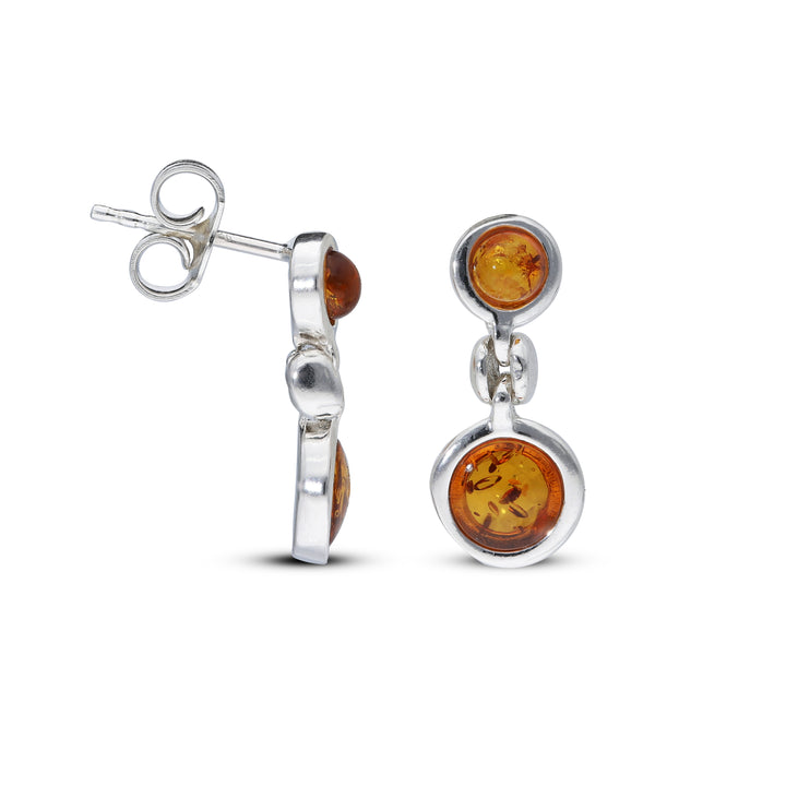 Sterling Silver Amber Earrings – Studs & Drops | Hearts, Leaves, Round & Oval Designs