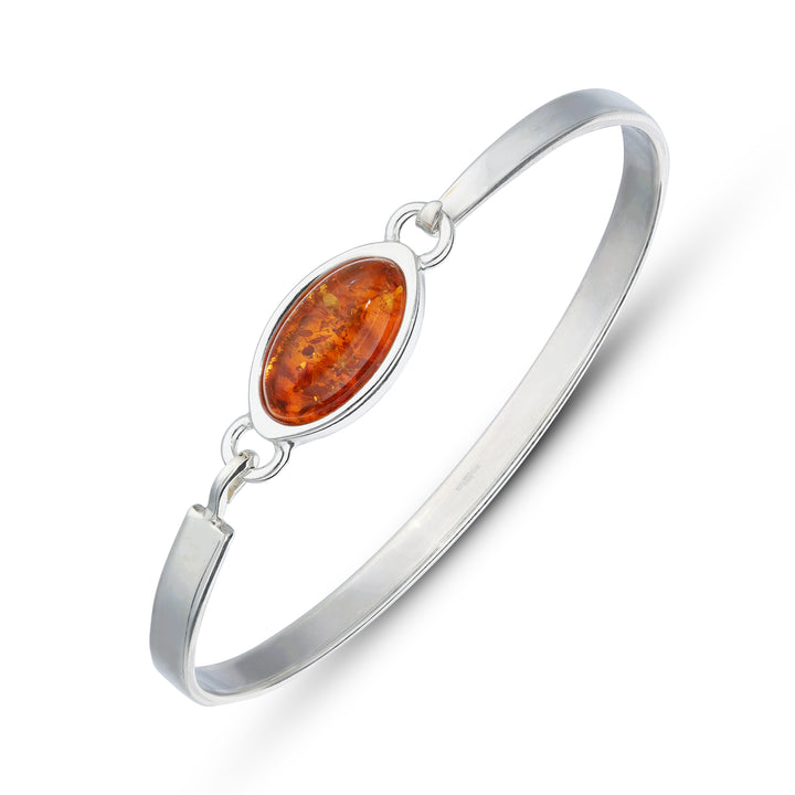 Sterling Silver Amber Bangle, Adult Bracelet for Special Occasion