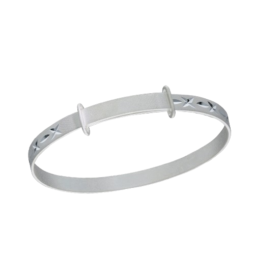 925 Sterling Silver No Personalised Bangle, Diamond cut Cross/Line design, Sandblast, Matt effect 0-3yrs