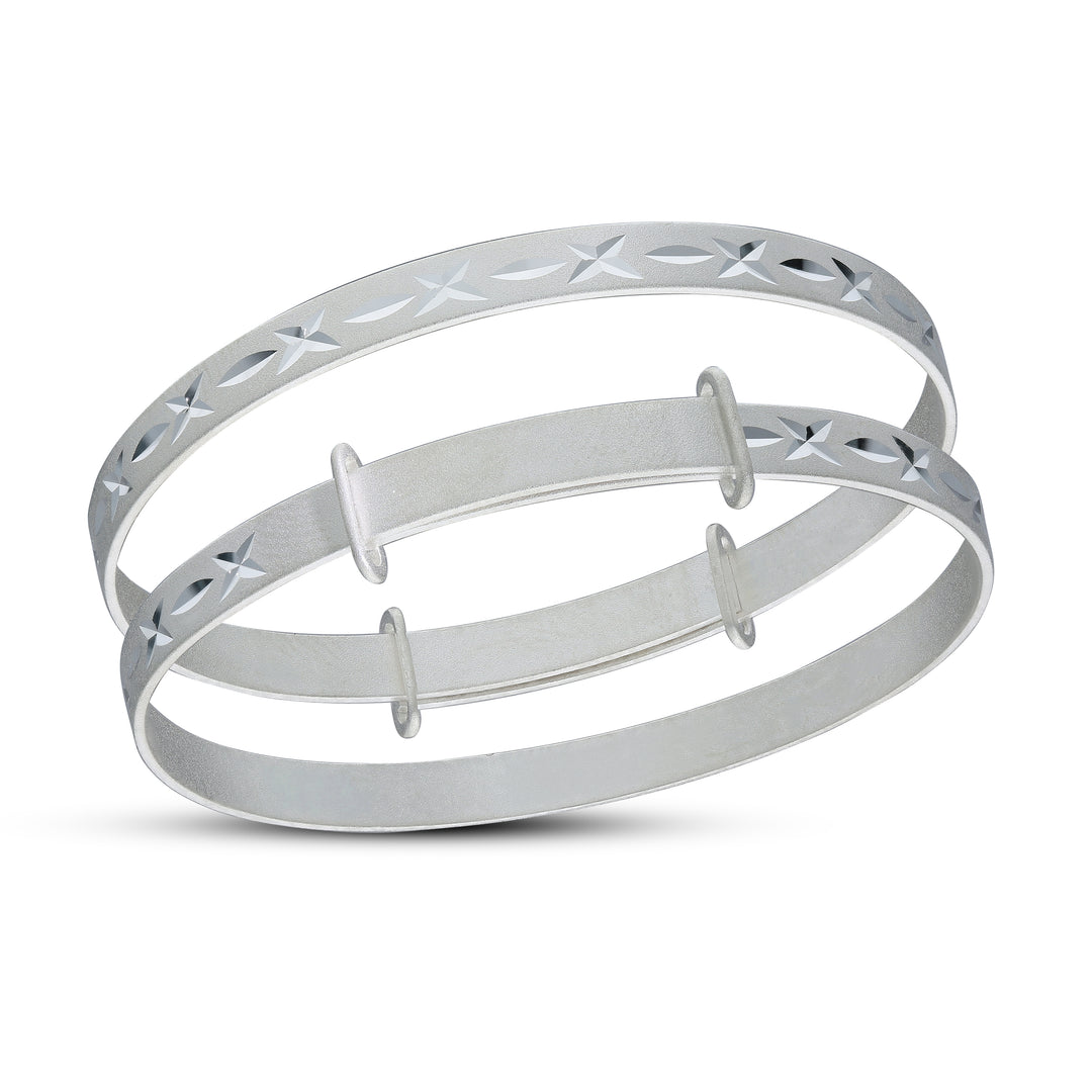 925 Sterling Silver No Personalised Bangle, Diamond cut Cross/Line design, Sandblast, Matt effect 0-3yrs