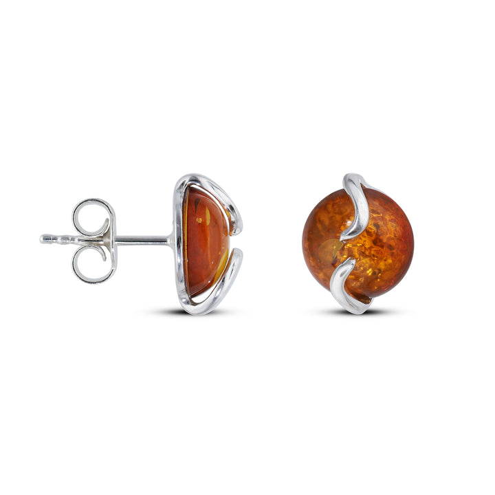 Sterling Silver Amber Earrings – Studs & Drops | Hearts, Leaves, Round & Oval Designs