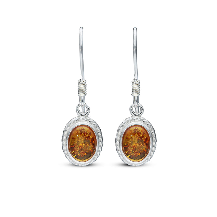 Sterling Silver Amber Earrings – Studs & Drops | Hearts, Leaves, Round & Oval Designs