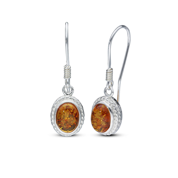 Sterling Silver Amber Earrings – Studs & Drops | Hearts, Leaves, Round & Oval Designs