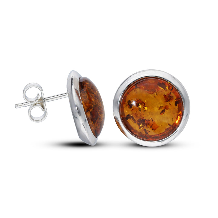 Sterling Silver Amber Earrings – Studs & Drops | Hearts, Leaves, Round & Oval Designs