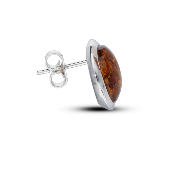 Sterling Silver Amber Earrings – Studs & Drops | Hearts, Leaves, Round & Oval Designs