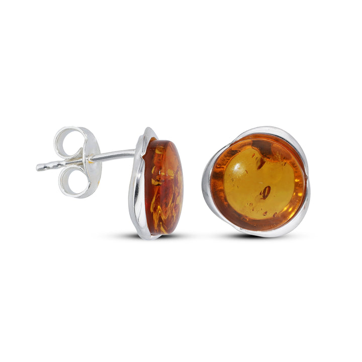 Sterling Silver Amber Earrings – Studs & Drops | Hearts, Leaves, Round & Oval Designs