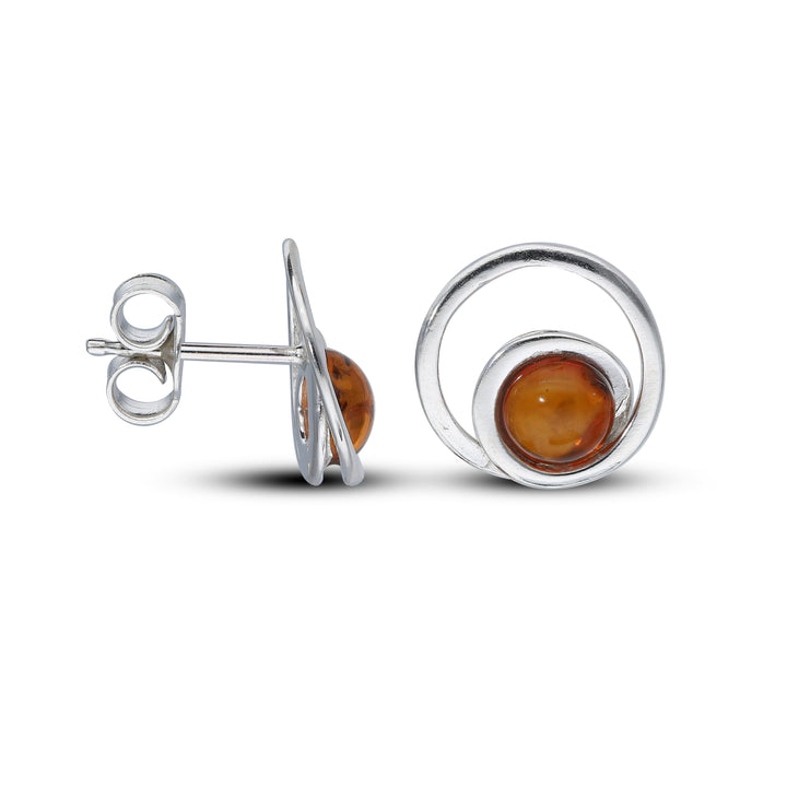 Sterling Silver Amber Earrings – Studs & Drops | Hearts, Leaves, Round & Oval Designs