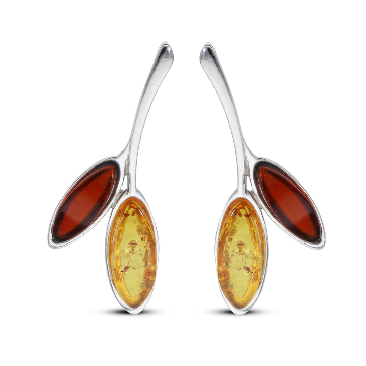 Sterling Silver Amber Earrings – Studs & Drops | Hearts, Leaves, Round & Oval Designs