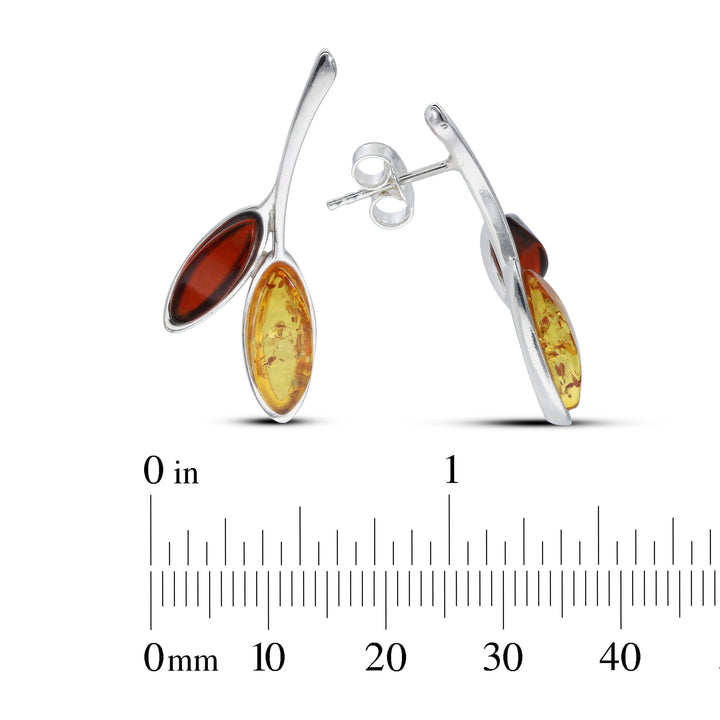 Sterling Silver Amber Earrings – Studs & Drops | Hearts, Leaves, Round & Oval Designs