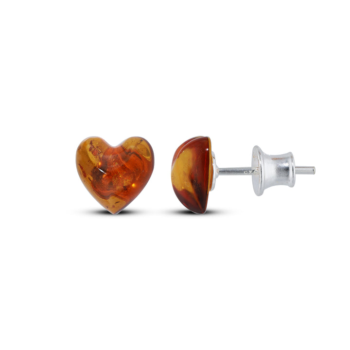 Sterling Silver Amber Earrings – Studs & Drops | Hearts, Leaves, Round & Oval Designs