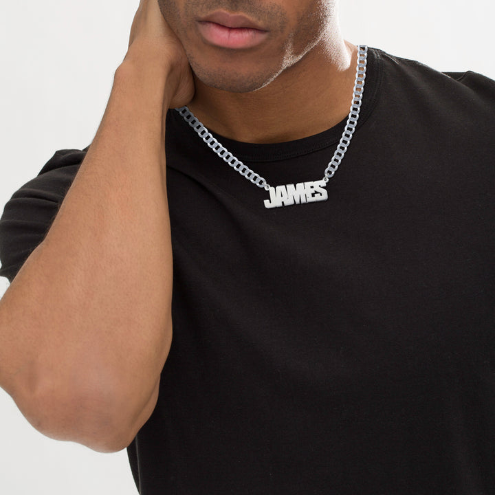 Thick Cuban Chain Name Necklace in Sterling Silver