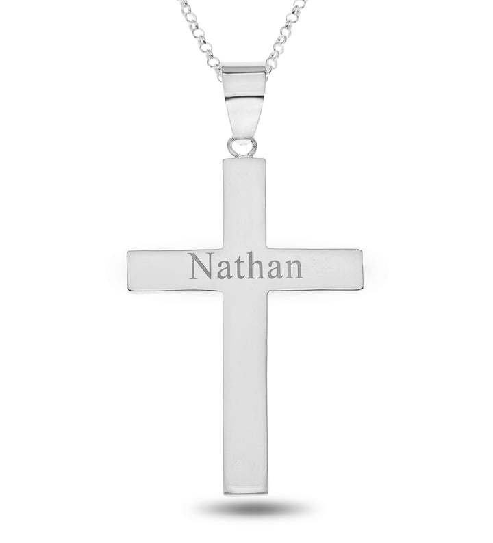 Personalised Men's Silver Large Cross Necklace – Heavy Religious Pendant