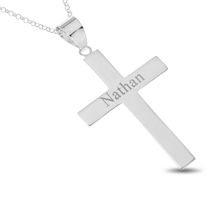 Personalised Men's Silver Large Cross Necklace – Heavy Religious Pendant