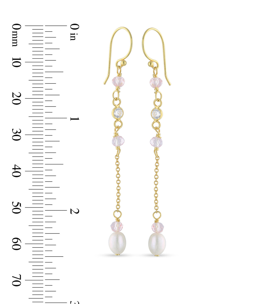 18ct Gold Plated Drop Ball Chain Stud Earring with White Cubic Zirconia and Fresh Water Perl