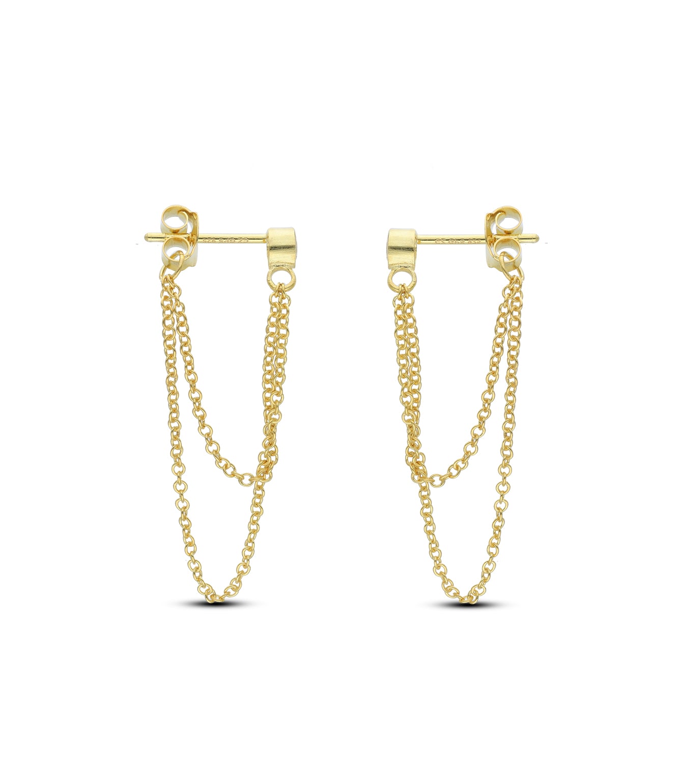 18ct Gold Plated Drop Ball Chain Stud Earring with White Cubic Zirconia and Fresh Water Perl