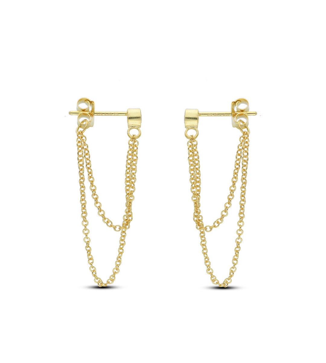 18ct Gold Plated Drop Ball Chain Stud Earring with White Cubic Zirconia and Fresh Water Perl