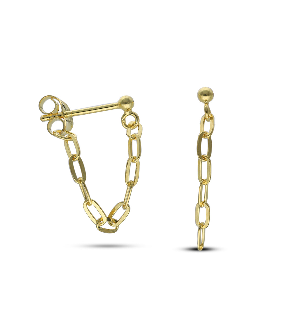 18ct Gold Plated Drop Ball Chain Stud Earring with White Cubic Zirconia and Fresh Water Perl