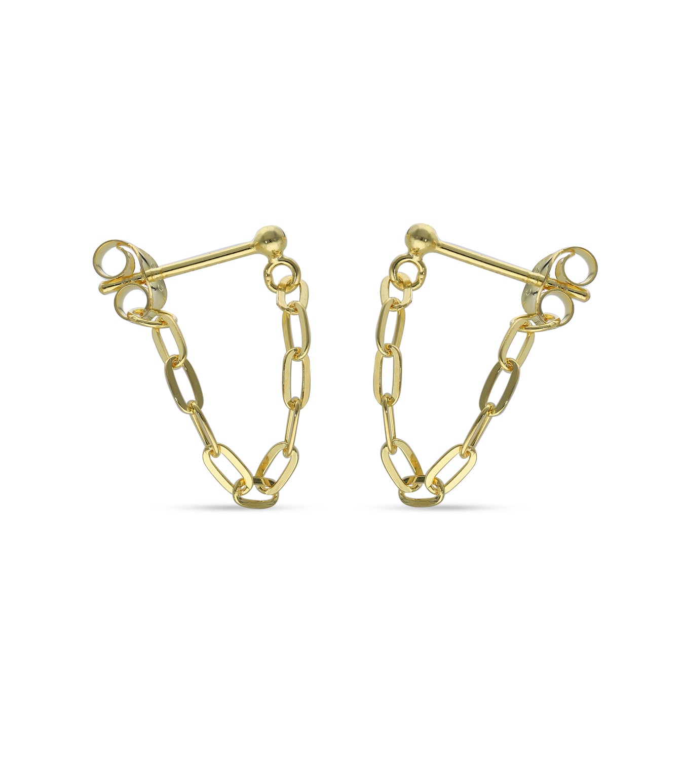 18ct Gold Plated Drop Ball Chain Stud Earring with White Cubic Zirconia and Fresh Water Perl