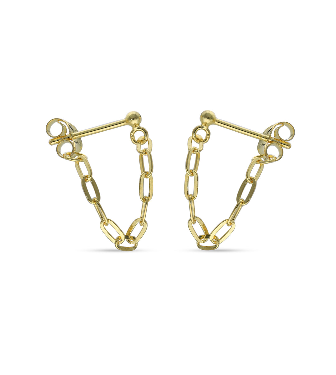 18ct Gold Plated Drop Ball Chain Stud Earring with White Cubic Zirconia and Fresh Water Perl