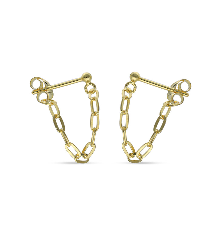 18ct Gold Plated Drop Ball Chain Stud Earring with White Cubic Zirconia and Fresh Water Perl
