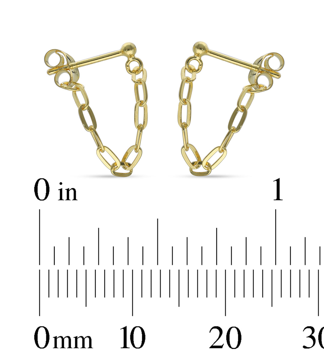 18ct Gold Plated Drop Ball Chain Stud Earring with White Cubic Zirconia and Fresh Water Perl