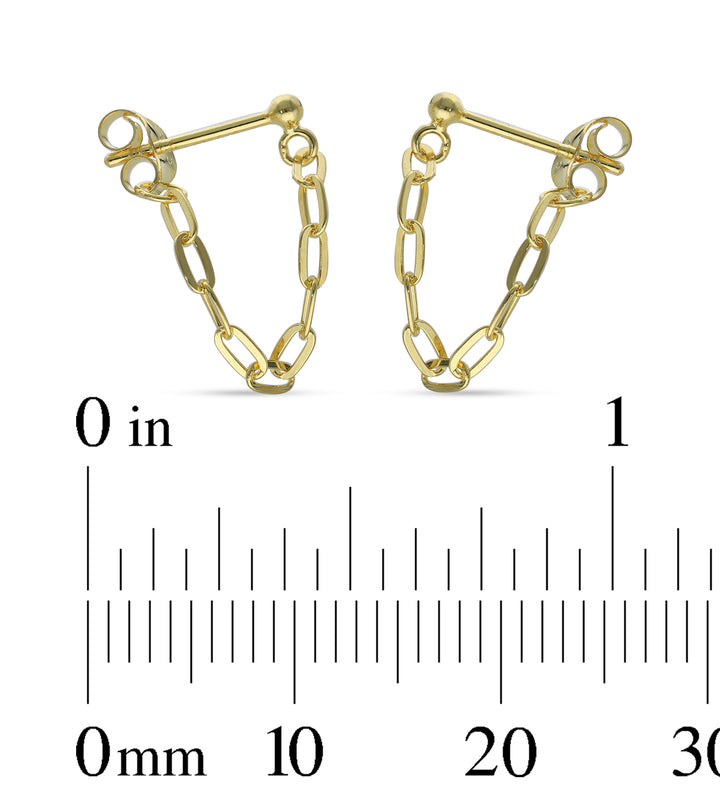 18ct Gold Plated Drop Ball Chain Stud Earring with White Cubic Zirconia and Fresh Water Perl