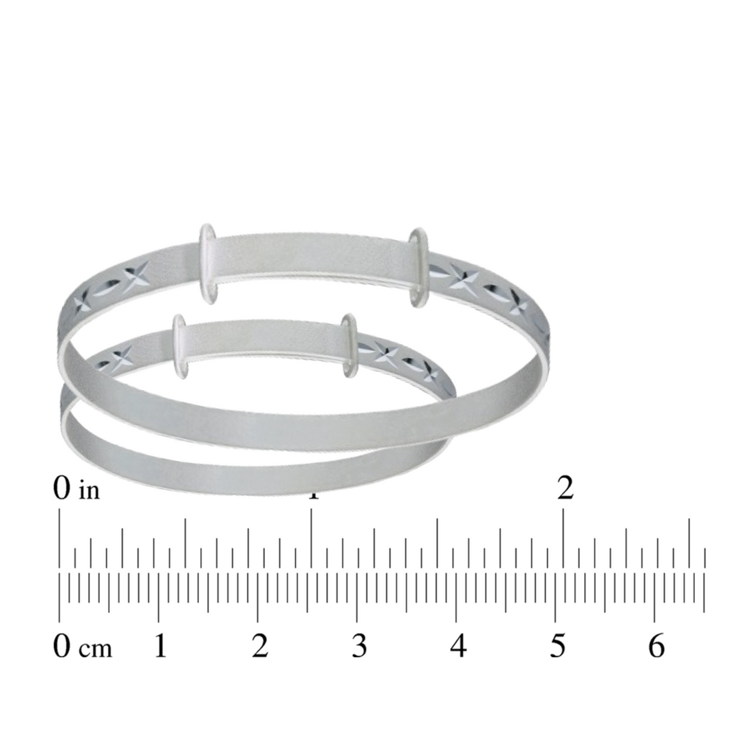 925 Sterling Silver No Personalised Bangle, Diamond cut Cross/Line design, Sandblast, Matt effect 0-3yrs