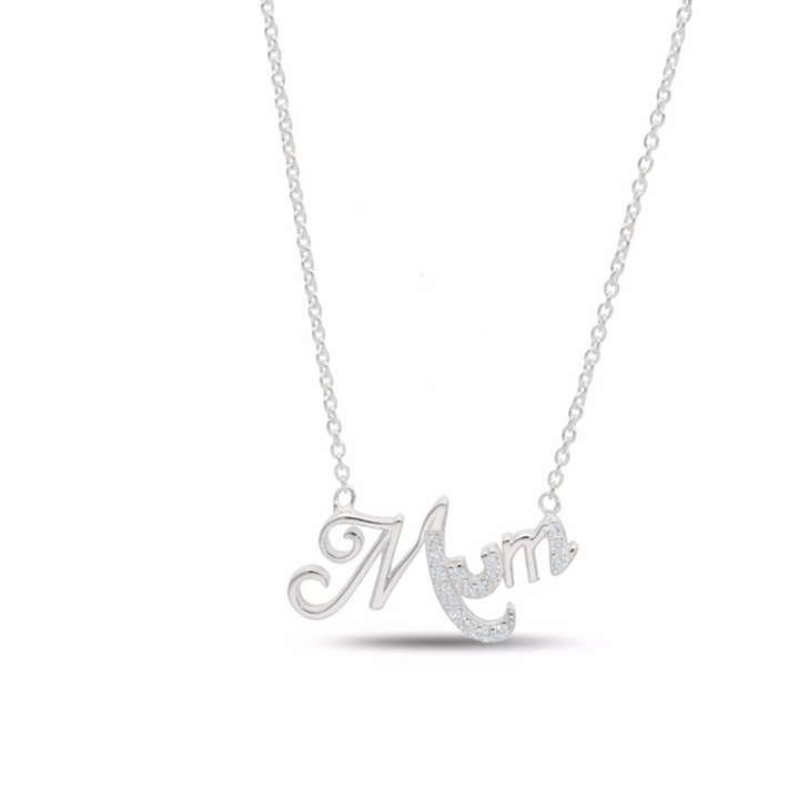 Sterling Silver Mum Pendant with Cubic Zirconia for Mothers Day