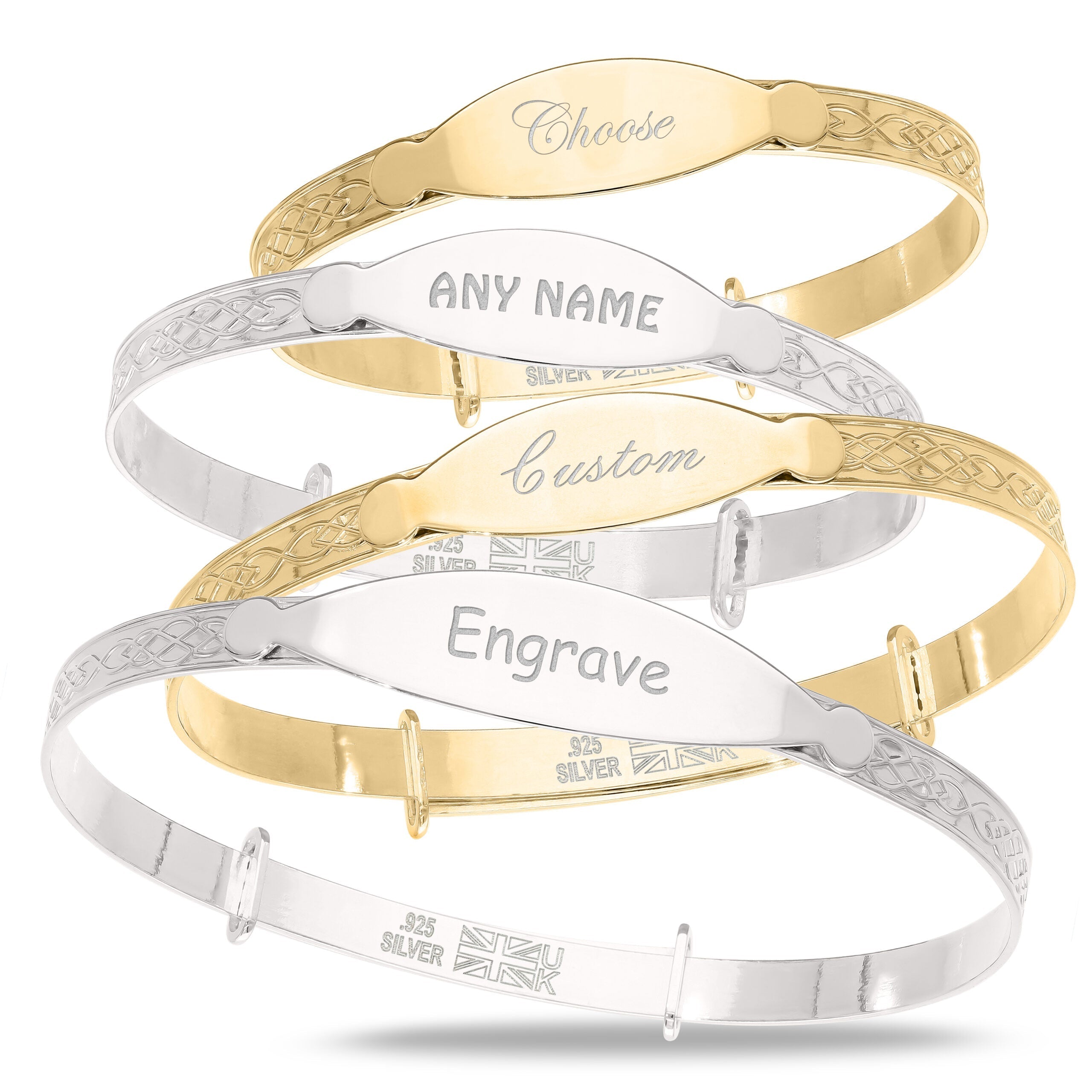 Personalised Sterling Silver Christening Bangle For Baby/Toddler - Engraved Name Gift