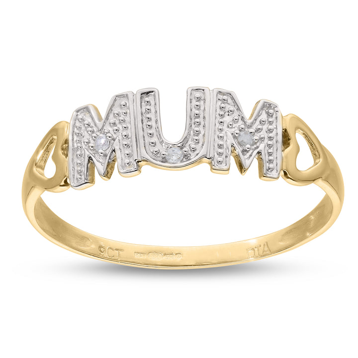 9ct Gold Mum ring with Diamond set, Perfect Gift for Mother's Day