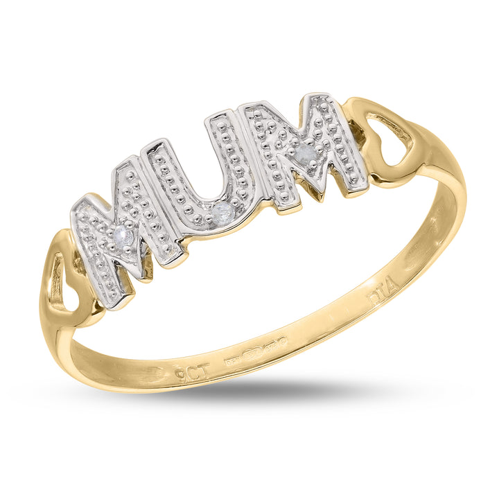 9ct Gold Mum ring with Diamond set, Perfect Gift for Mother's Day