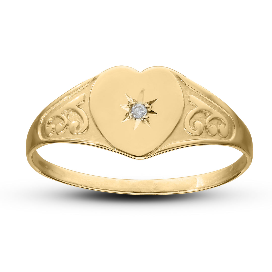 9ct Gold Baby First Ring with Diamond Set on Heart ID