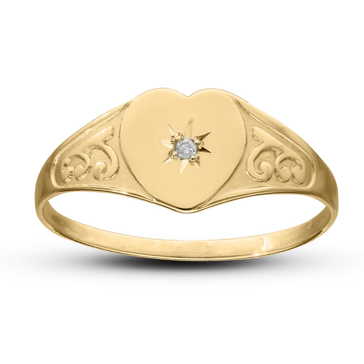 9ct Gold Baby First Ring with Diamond Set on Heart ID