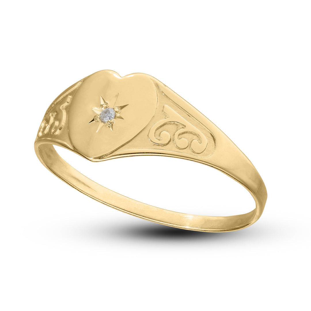 9ct Gold Baby First Ring with Diamond Set on Heart ID