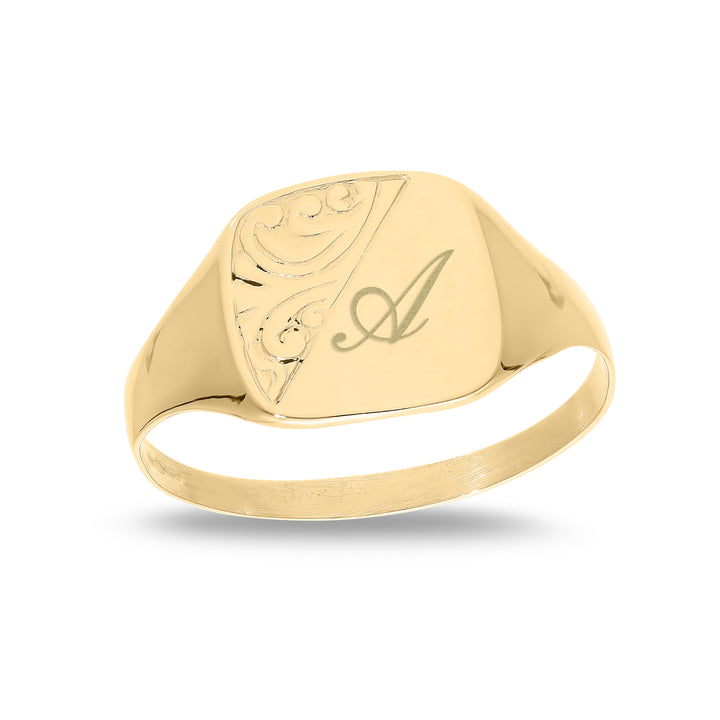 Gentlemen's 9-carat Gold Initial Signet Ring with Embossed Cushion Design