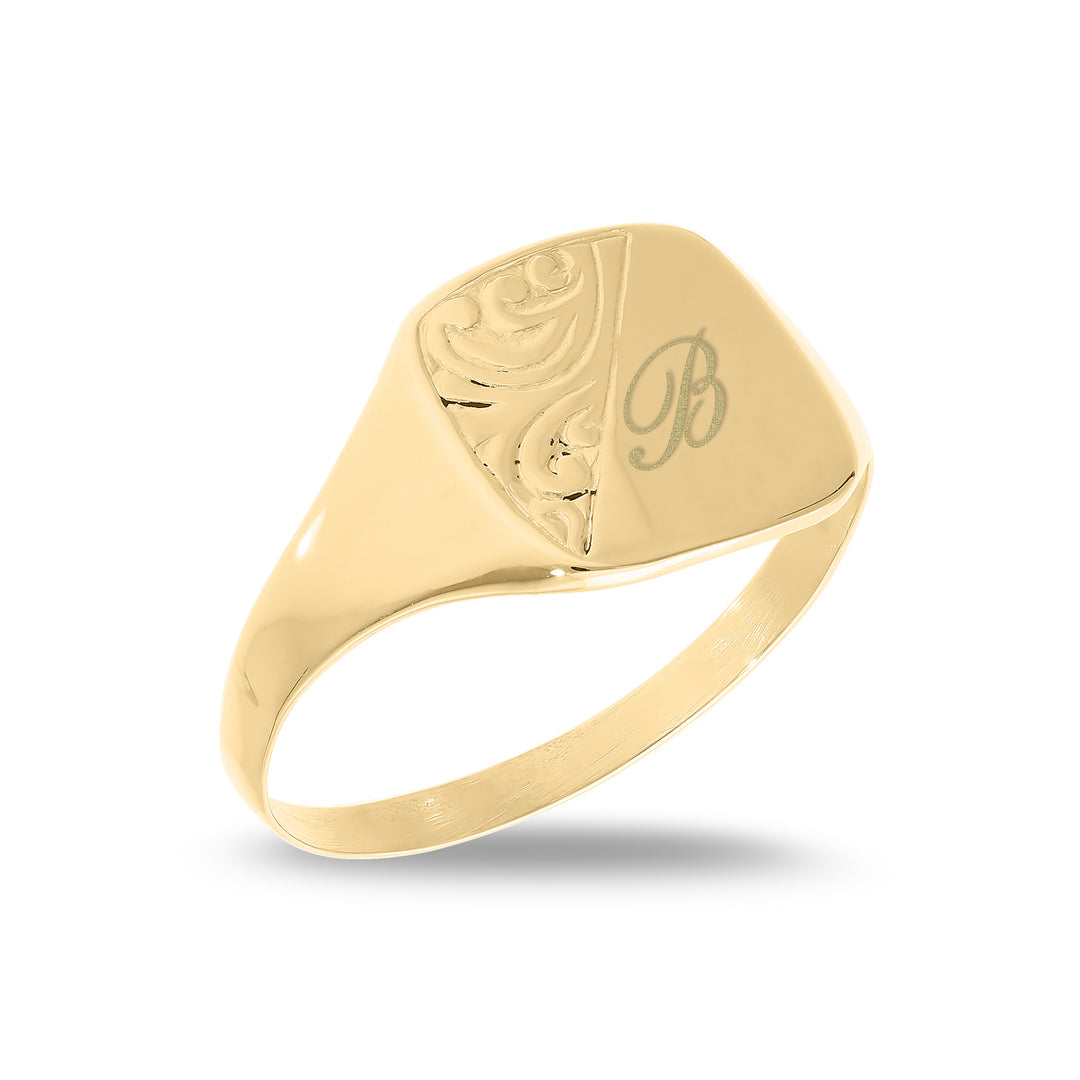 Gentlemen's 9-carat Gold Initial Signet Ring with Embossed Cushion Design